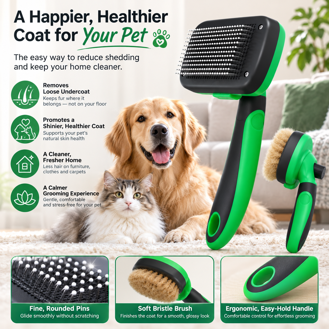 Self-Cleaning Deshedding Brush for Dogs & Cats